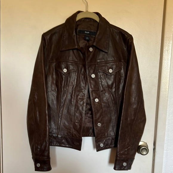 GAP Dark Brown Leather Jacket - Picture 1 of 3